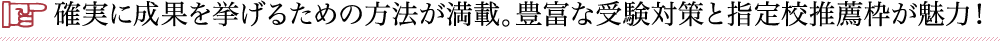 確実に成果を挙げるための方法が満載。豊富な受験対策と指定校推薦枠が魅力！